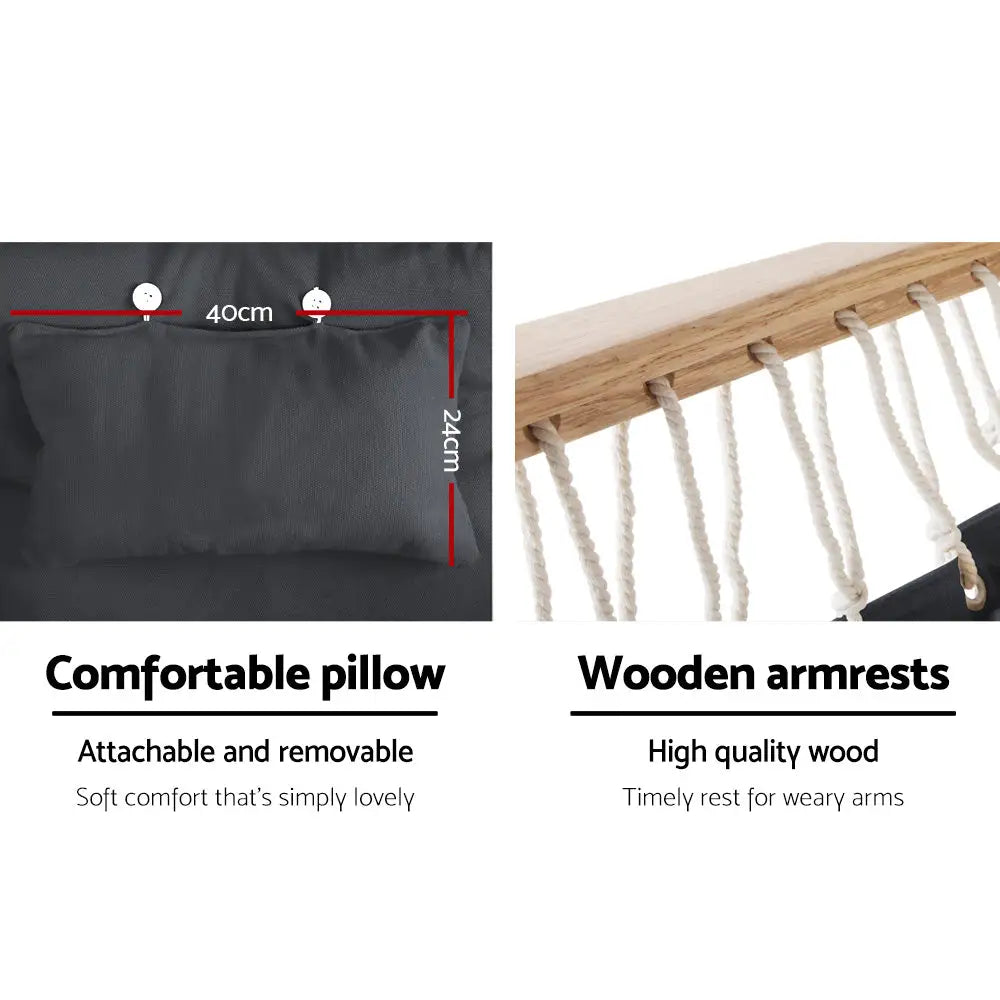 Gardeon Hammock Chair Hanging with Armrest Camping Hammocks Grey - Home & Garden > Hammocks