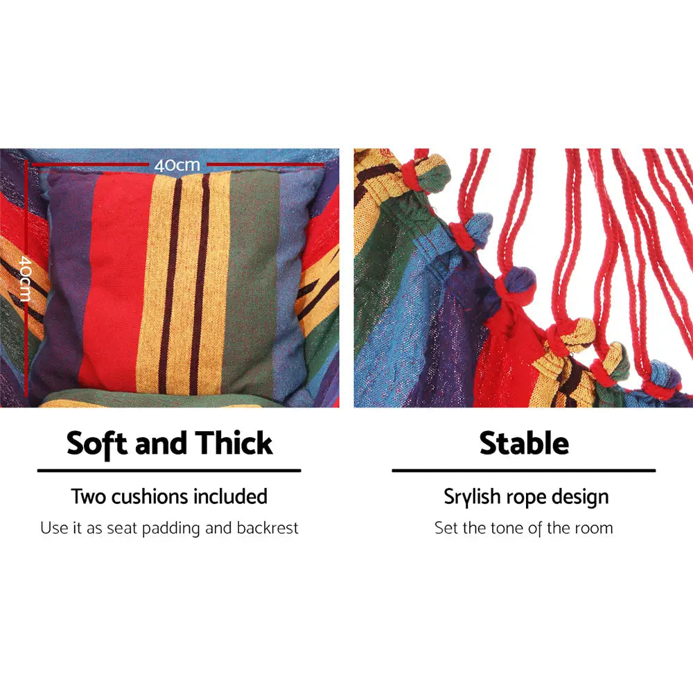 Gardeon Hammock Chair Outdoor Camping Hanging Hammocks Cushion Pillow Rainbow - Home & Garden > Hammocks