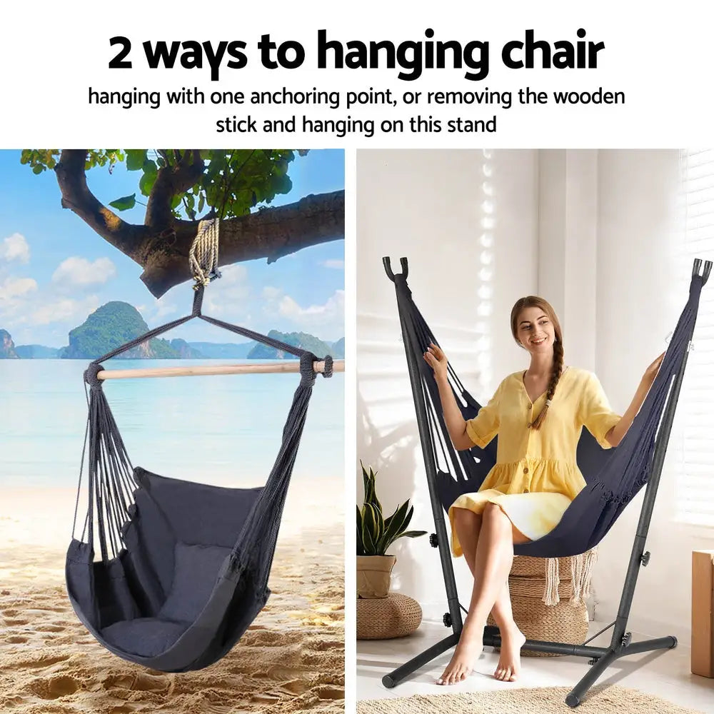Gardeon Hammock Chair Outdoor Camping Hanging with Stand Grey - Furniture > Outdoor > Outdoor Chairs