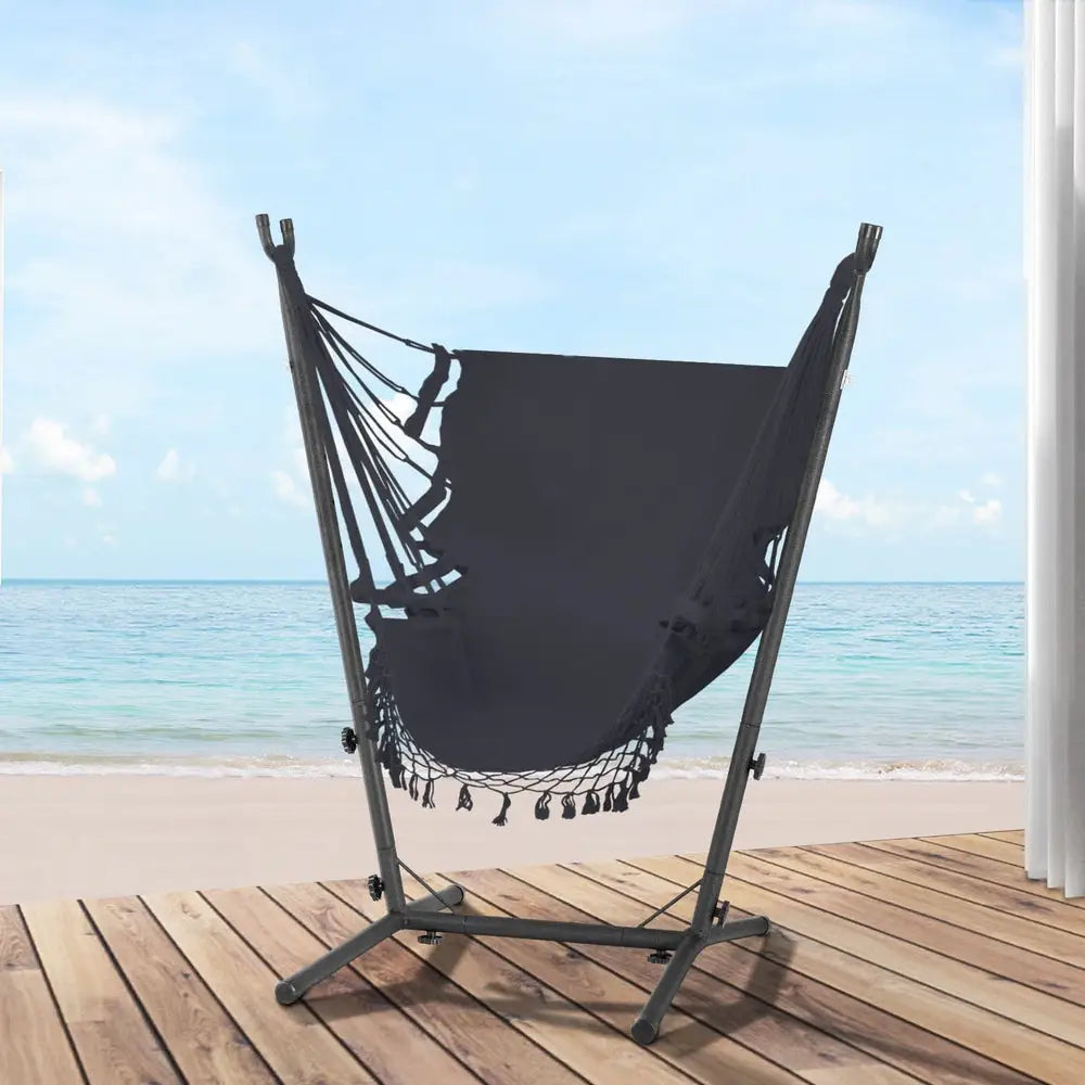 Gardeon Hammock Chair Outdoor Camping Hanging with Stand Grey - Furniture > Outdoor > Outdoor Chairs