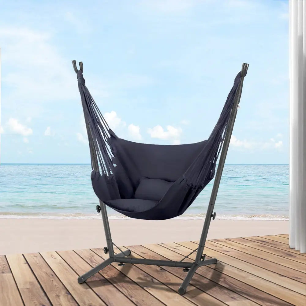 Gardeon Hammock Chair Outdoor Camping Hanging with Stand Grey - Furniture > Outdoor > Outdoor Chairs