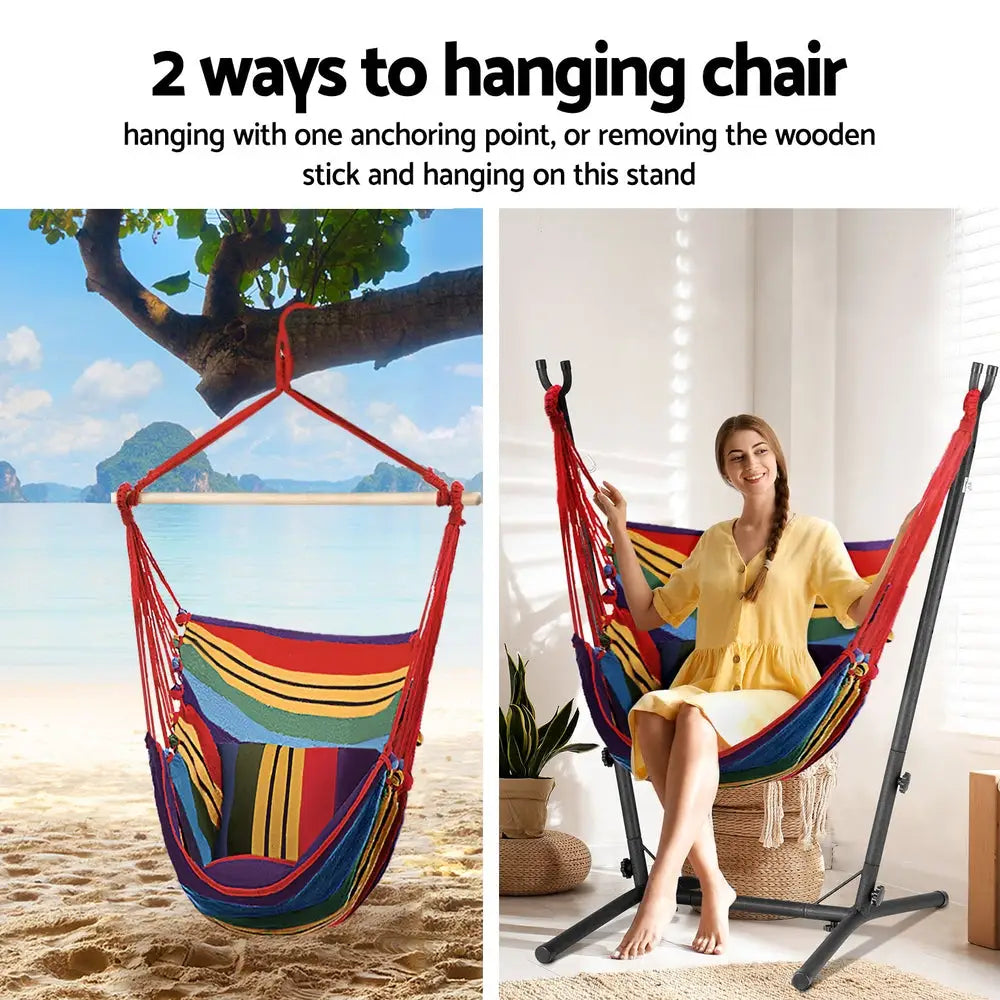 Gardeon Hammock Chair Outdoor Camping Hanging with Stand Rainbow - Furniture > Outdoor > Outdoor Chairs