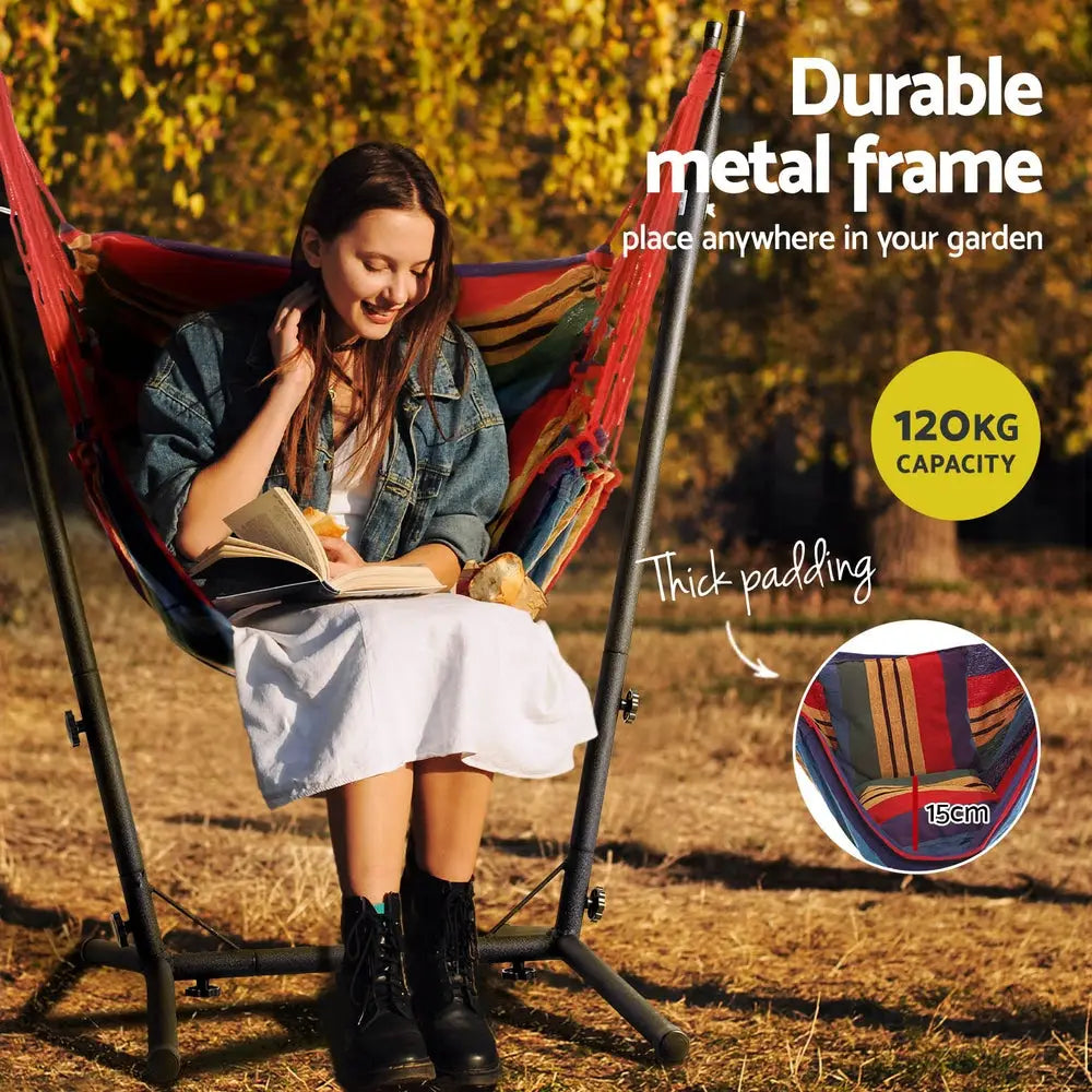 Gardeon Hammock Chair Outdoor Camping Hanging with Stand Rainbow - Furniture > Outdoor > Outdoor Chairs