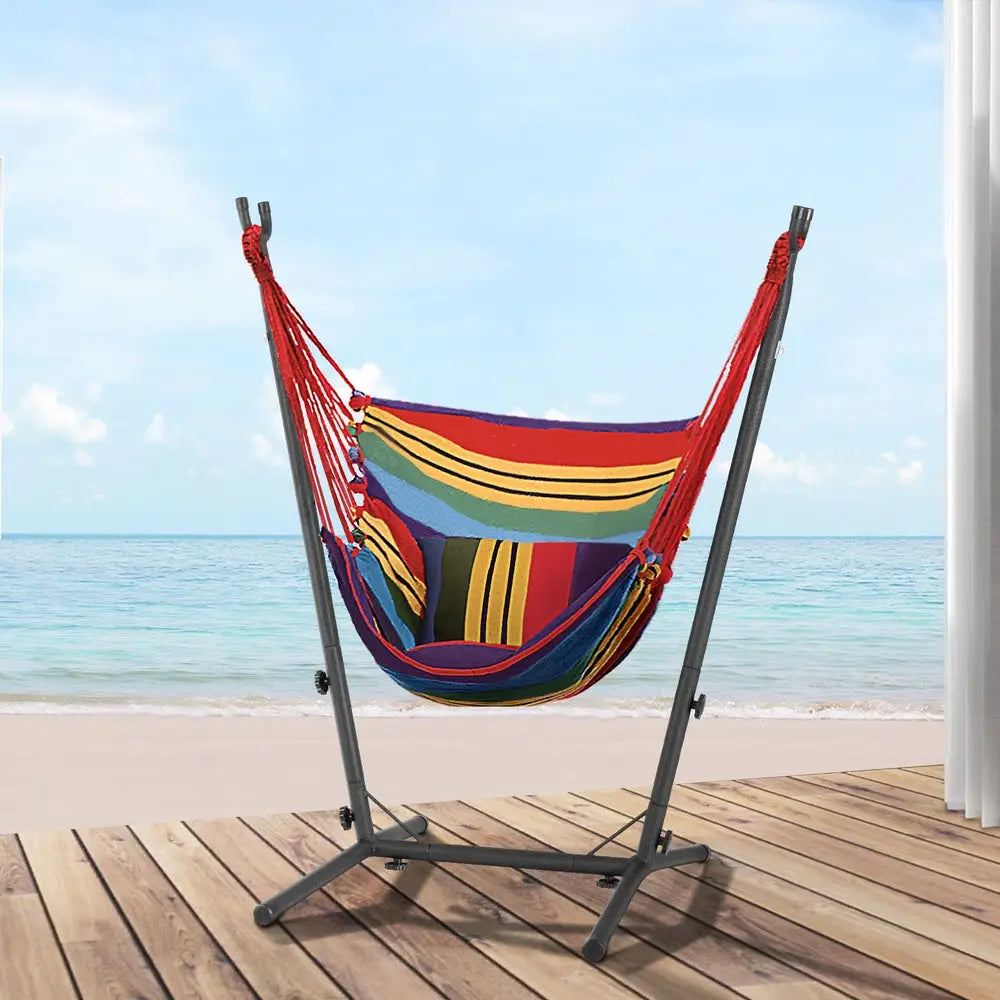 Gardeon Hammock Chair Outdoor Camping Hanging with Stand Rainbow - Furniture > Outdoor > Outdoor Chairs