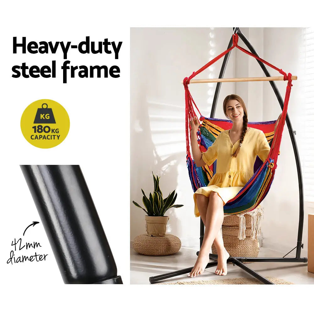 Gardeon Hammock Chair Outdoor Camping Hanging with Steel Stand Rainbow - Furniture > Outdoor