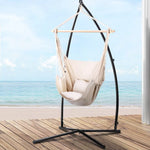 Gardeon Hammock Chair Outdoor Camping Hanging with Steel Stand Cream - Furniture > Outdoor