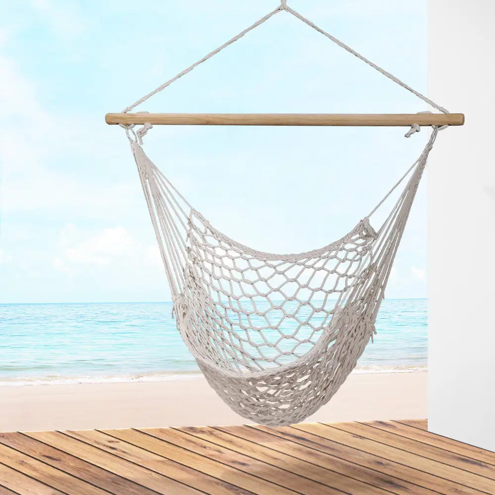 Gardeon Hammock Chair Outdoor Hanging Camping Mesh Indoor Cream - Home & Garden > Hammocks
