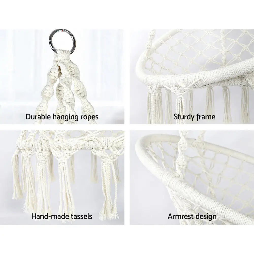 Gardeon Hammock Chair Outdoor Hanging Macrame Cotton Indoor Cream - Home & Garden > Hammocks