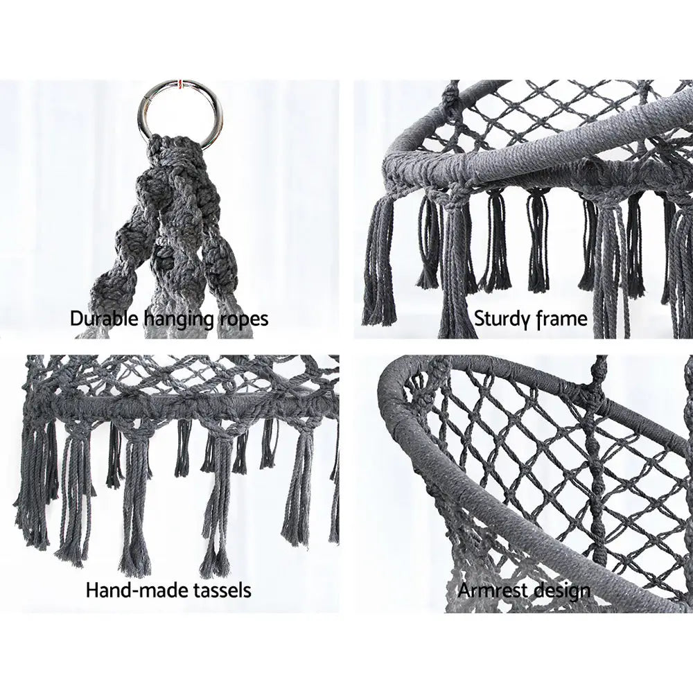 Gardeon Hammock Chair Outdoor Hanging Macrame Cotton Indoor Grey - Home & Garden > Hammocks