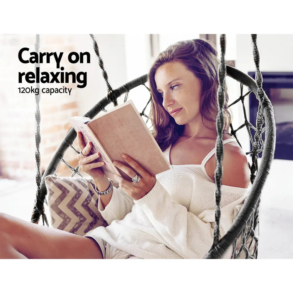 Gardeon Hammock Chair Outdoor Hanging Macrame Cotton Indoor Grey - Home & Garden > Hammocks