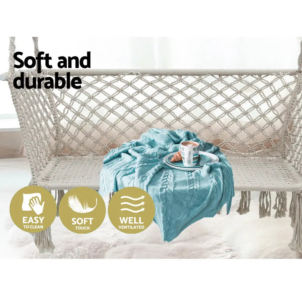 Gardeon Hammock Chair Outdoor Portable Camping Hammocks 2 Person Cream - Furniture > Outdoor