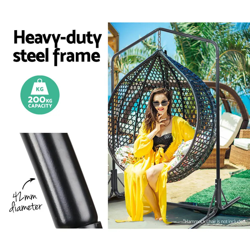 Gardeon Hammock Chair Steel Stand 2 Person Double Outdoor Heavy Duty 200KG - Furniture > Outdoor