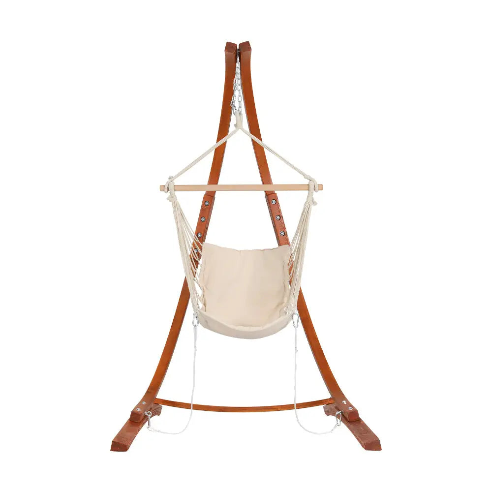 Gardeon Hammock Chair Timber Outdoor Furniture Camping with Stand White - Furniture > Outdoor