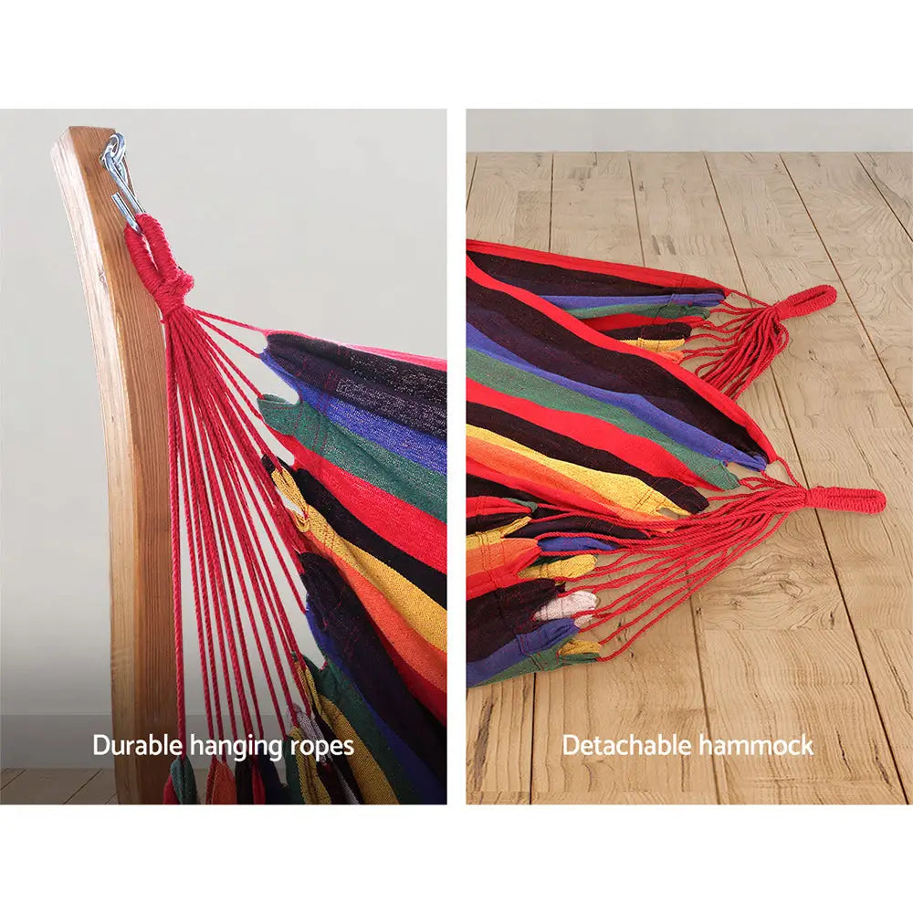 Gardeon Hammock Chair Timber Outdoor Furniture Camping with Wooden Stand - Home & Garden > Hammocks