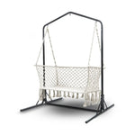 Gardeon Hammock Chair with Stand Macrame Outdoor Garden 2 Seater Cream - Home & Garden > Hammocks