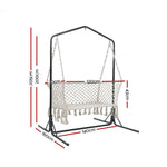 Gardeon Hammock Chair with Stand Macrame Outdoor Garden 2 Seater Cream - Home & Garden > Hammocks