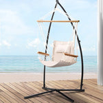 Gardeon Hammock Chair with Steel Stand Armrest Outdoor Hanging Cream - Furniture > Outdoor