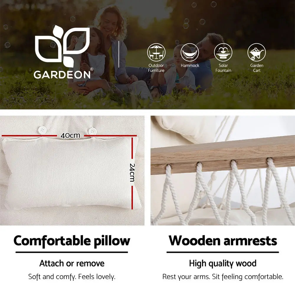 Gardeon Hammock Chair with Steel Stand Armrest Outdoor Hanging Cream - Furniture > Outdoor