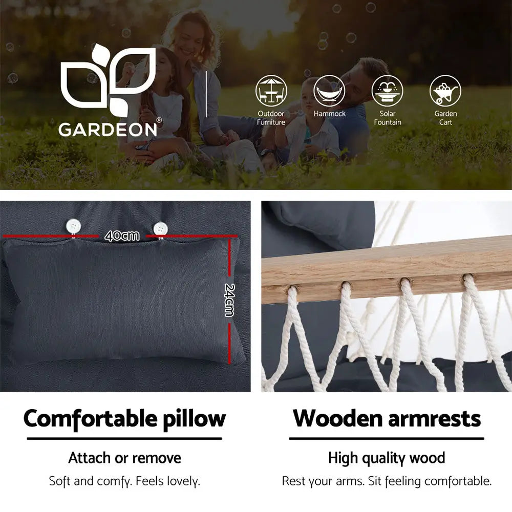 Gardeon Hammock Chair with Steel Stand Armrest Outdoor Hanging Grey - Furniture > Outdoor