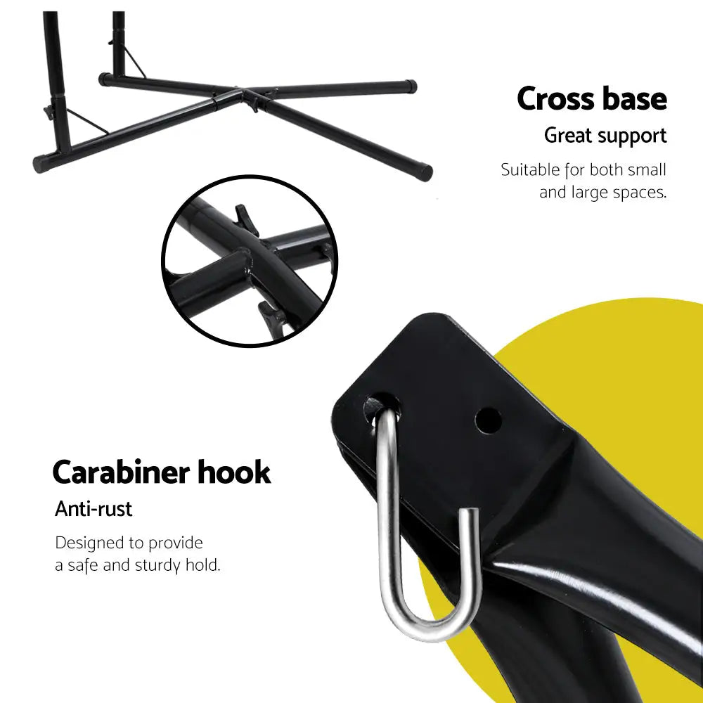 Gardeon Hammock Chair with Steel Stand Armrest Outdoor Hanging Grey - Furniture > Outdoor