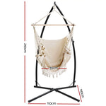 Gardeon Hammock Chair with Steel Stand Hanging Outdoor Tassel Cream - Furniture > Outdoor