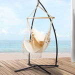 Gardeon Hammock Chair with Steel Stand Hanging Outdoor Tassel Cream - Furniture > Outdoor