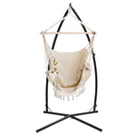 Gardeon Hammock Chair with Steel Stand Hanging Outdoor Tassel Cream - Furniture > Outdoor