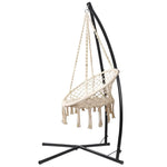 Gardeon Hammock Chair with Steel Stand Macrame Outdoor Swinging Cream - Furniture > Outdoor