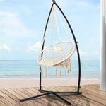 Gardeon Hammock Chair with Steel Stand Macrame Outdoor Swinging Cream - Furniture > Outdoor