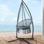Gardeon Hammock Chair with Steel Stand Macrame Outdoor Swinging Grey - Furniture > Outdoor