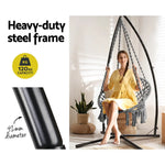 Gardeon Hammock Chair with Steel Stand Macrame Outdoor Swinging Grey - Furniture > Outdoor