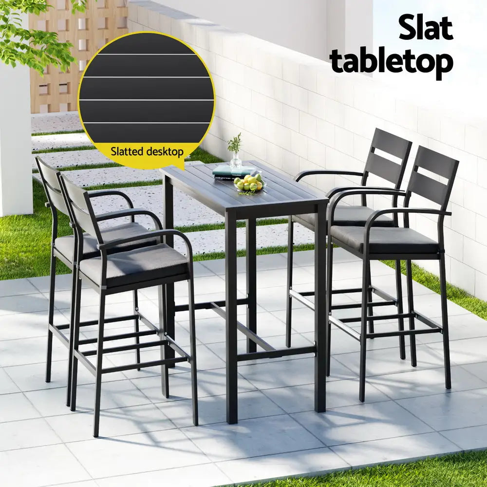 Gardeon Outdoor Bar Set 5-Piece Patio Dining Chairs Aluminium Table Stools - Furniture > Outdoor > Outdoor Dining Sets