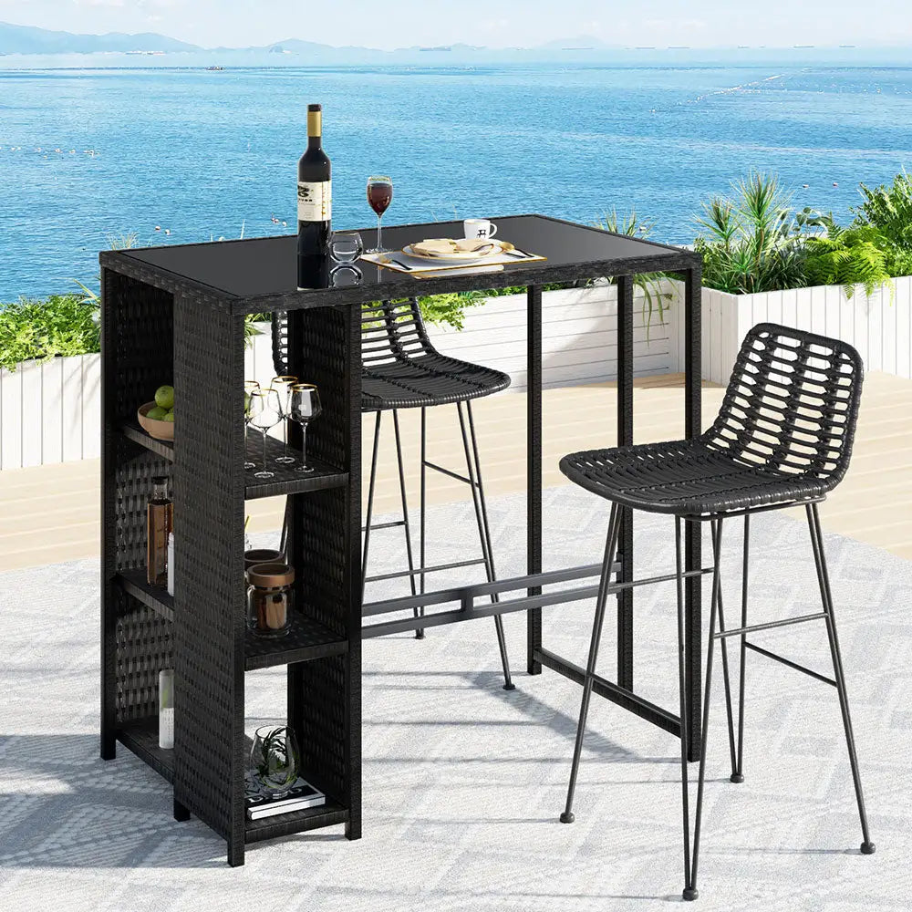 Gardeon Outdoor Bar Set Patio Furniture Dining Chairs Table and Chairs Wicker - Furniture > Outdoor > Outdoor Dining