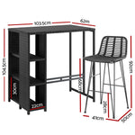 Gardeon Outdoor Bar Set Patio Furniture Dining Chairs Table and Chairs Wicker - Furniture > Outdoor > Outdoor Dining