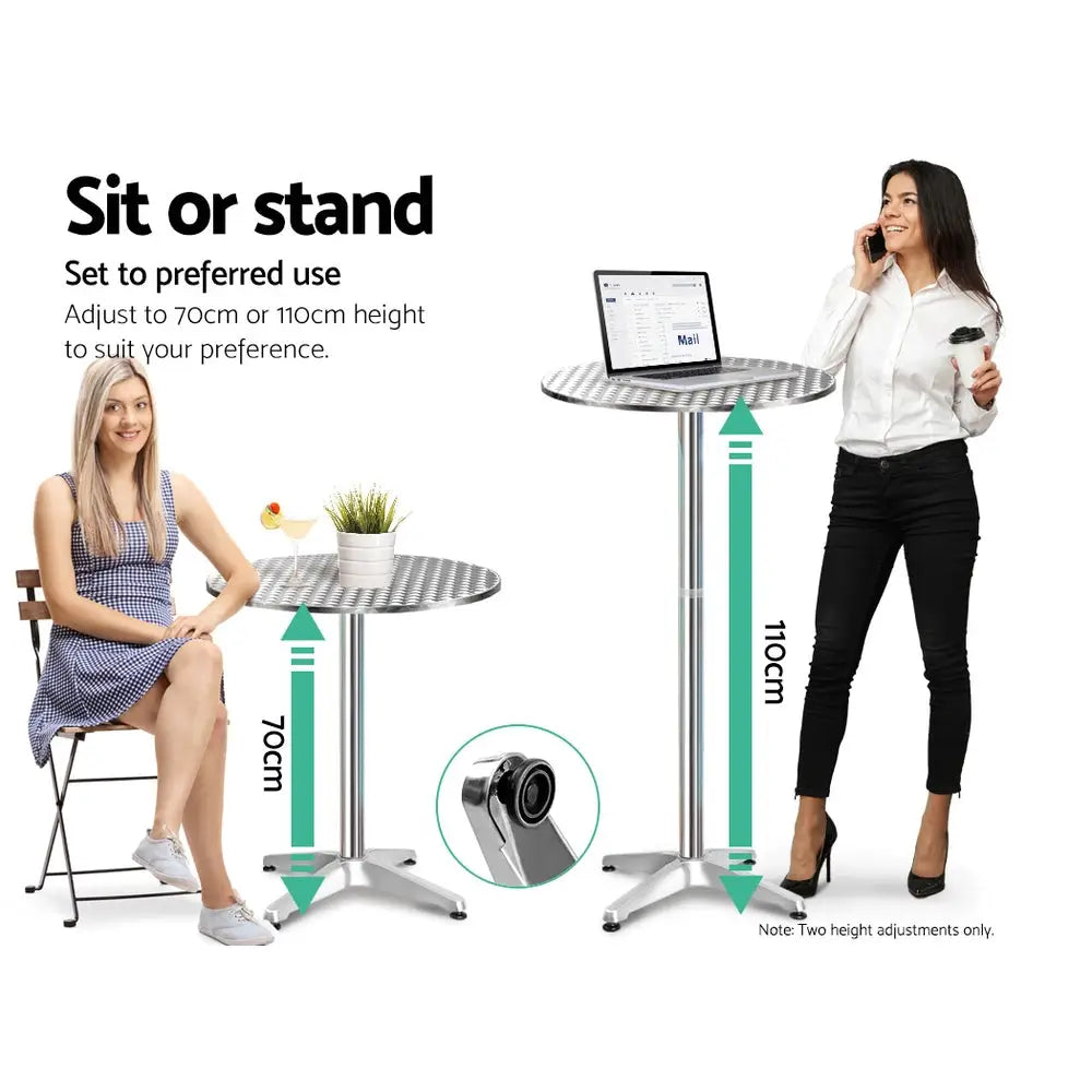 Gardeon Outdoor Bar Table Adjustable Aluminium Round 70/110cm - Furniture > Outdoor