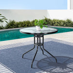 Gardeon Outdoor Bar Table Glass Cafe Table Steel Side Parasol Hole - Furniture > Outdoor