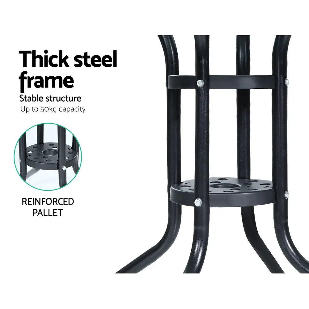 Gardeon Outdoor Bar Table Glass Cafe Table Steel Side Parasol Hole - Furniture > Outdoor