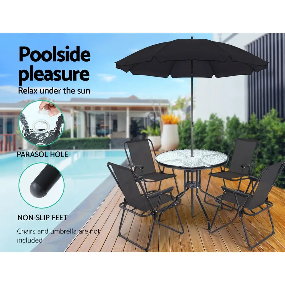 Gardeon Outdoor Bar Table Glass Cafe Table Steel Side Parasol Hole - Furniture > Outdoor