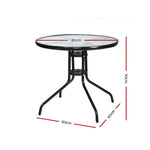 Gardeon Outdoor Bar Table Glass Cafe Table Steel Side Parasol Hole - Furniture > Outdoor