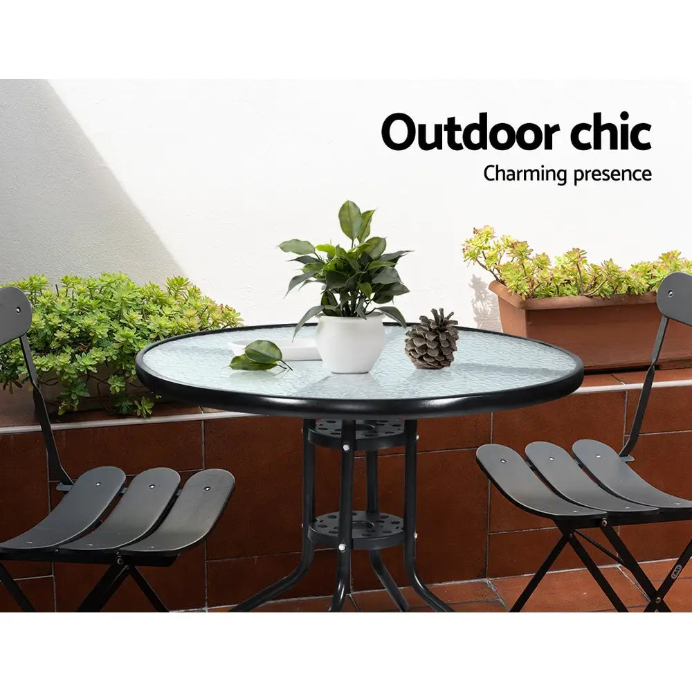 Gardeon Outdoor Bar Table Glass Cafe Table Steel Side Parasol Hole - Furniture > Outdoor