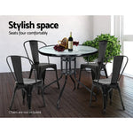 Gardeon Outdoor Bar Table Glass Cafe Table Steel Side Parasol Hole - Furniture > Outdoor