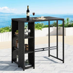 Gardeon Outdoor Bar Table Wicker Dining Bistro Glass Desk Steel Patio Furniture Black - Furniture > Bar Stools & Chairs
