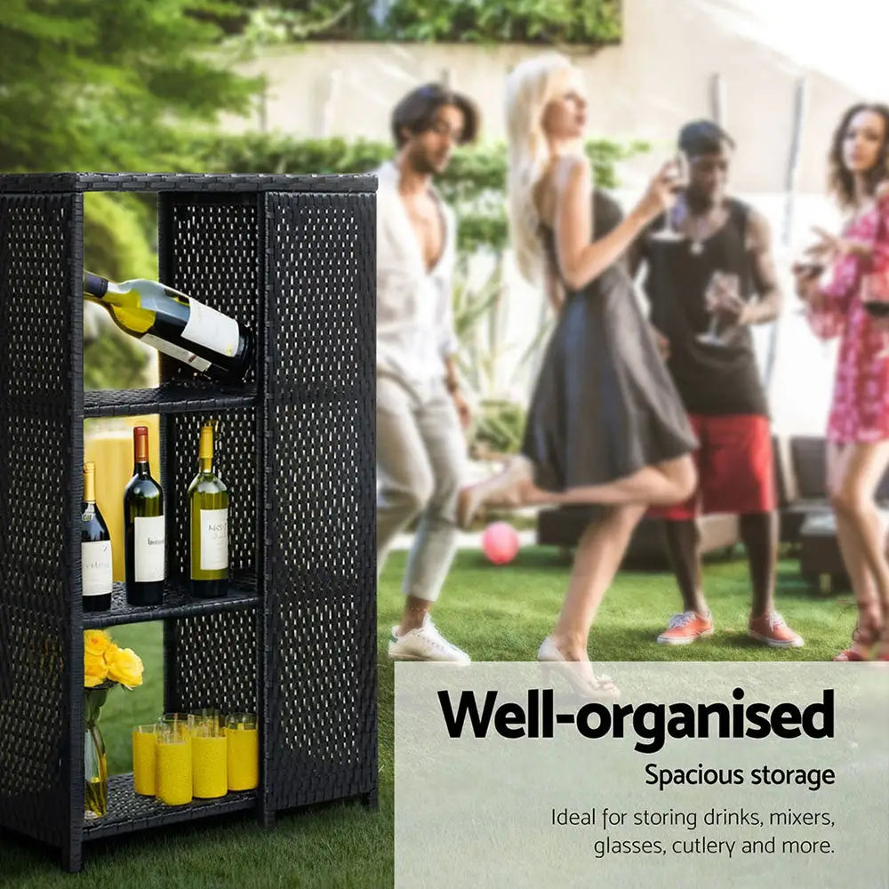 Gardeon Outdoor Bar Table Wicker Dining Bistro Glass Desk Steel Patio Furniture Black - Furniture > Bar Stools & Chairs