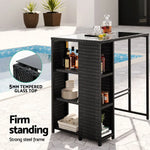 Gardeon Outdoor Bar Table Wicker Dining Bistro Glass Desk Steel Patio Furniture Black - Furniture > Bar Stools & Chairs