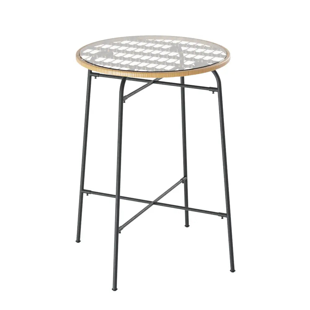 Gardeon Outdoor Bar Table Wicker Dining Bistro Patio Balcony Glass Table Steel - Furniture > Outdoor
