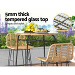Gardeon Outdoor Bar Table Wicker Dining Bistro Patio Balcony Glass Table Steel - Furniture > Outdoor