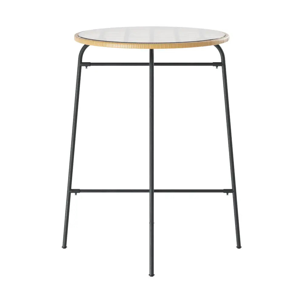 Gardeon Outdoor Bar Table Wicker Dining Bistro Patio Balcony Glass Table Steel - Furniture > Outdoor