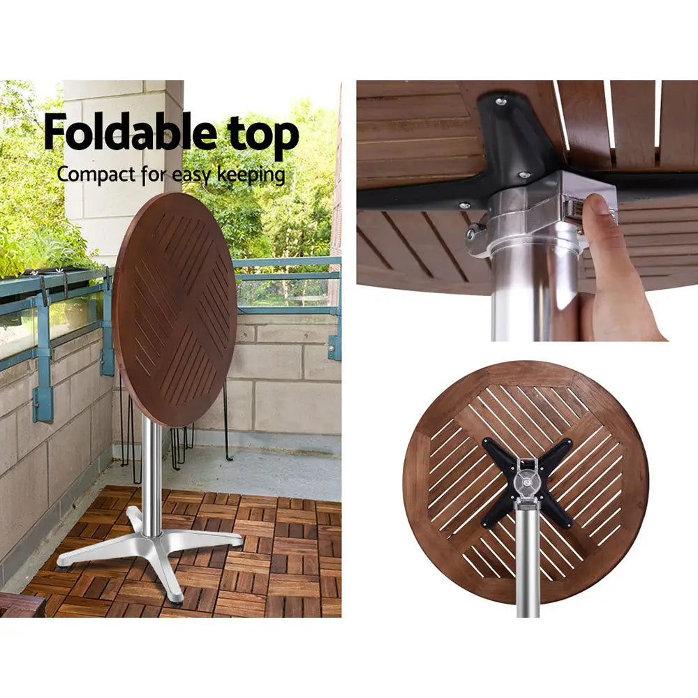 Gardeon Outdoor Bar Table Wooden Cafe Table Aluminium Pole Round - Furniture > Outdoor