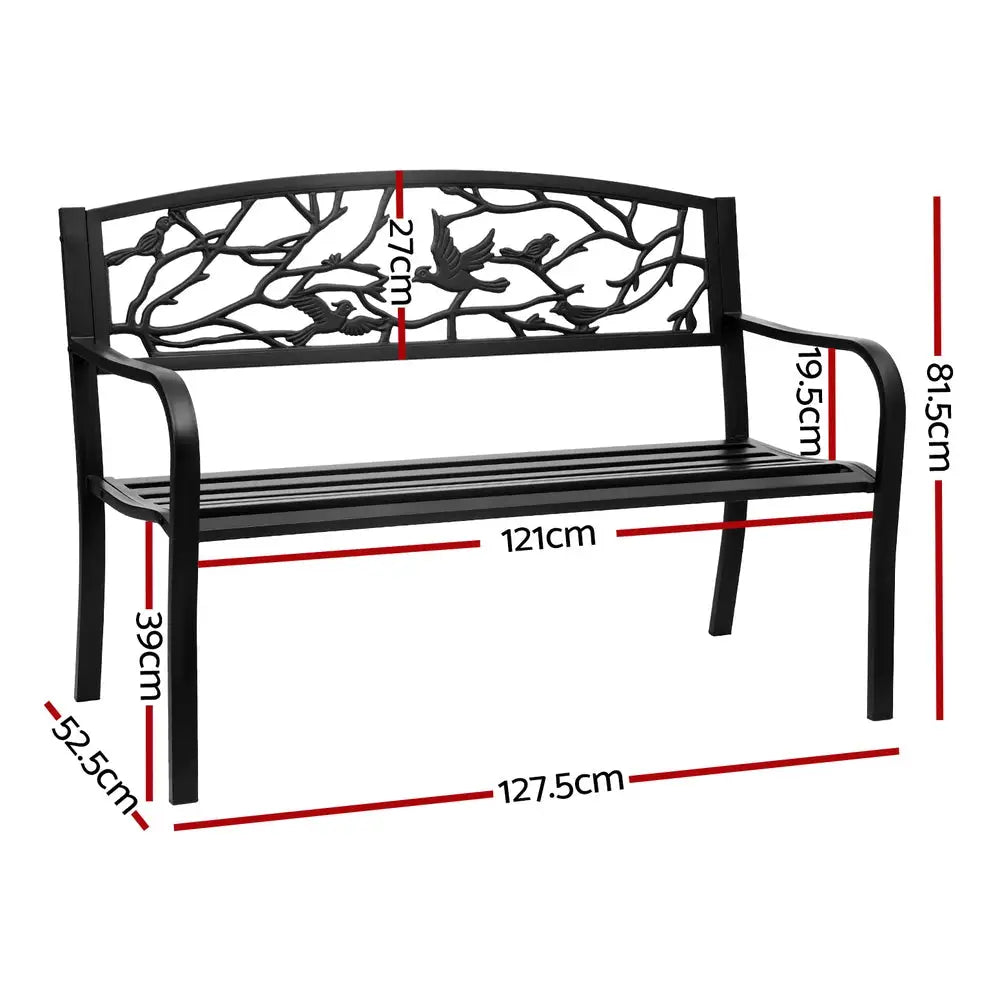 Gardeon Outdoor Bench Seat Garden Steel Outdoor Furniture 3 Seater Park Black - Furniture > Outdoor > Outdoor Benches