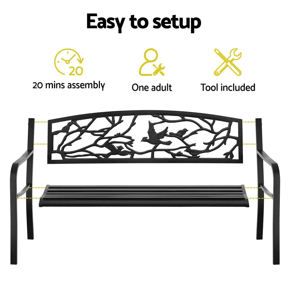 Gardeon Outdoor Bench Seat Garden Steel Outdoor Furniture 3 Seater Park Black - Furniture > Outdoor > Outdoor Benches